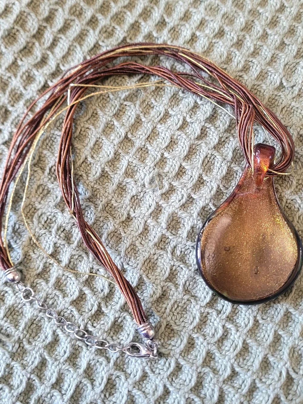 Multicolor Glass Pendant Necklace - Brown & Gold Accent